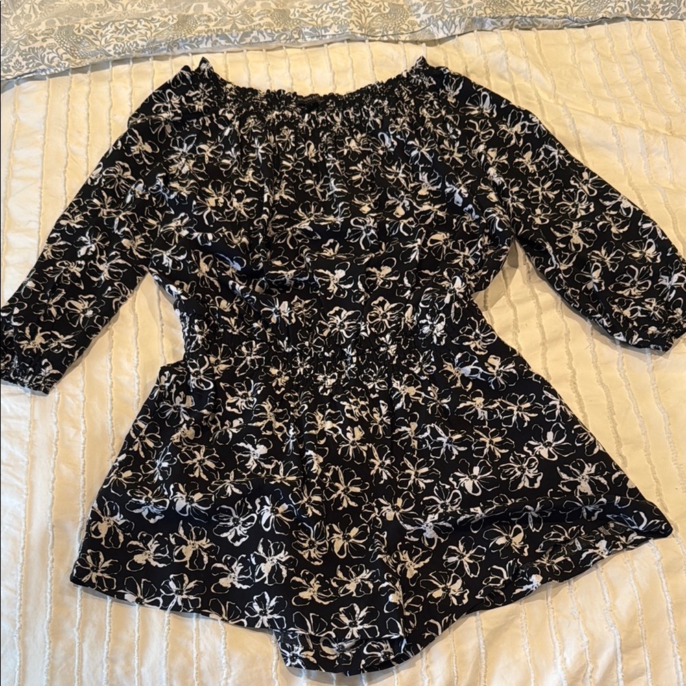 Floral Black and White Women's Romper